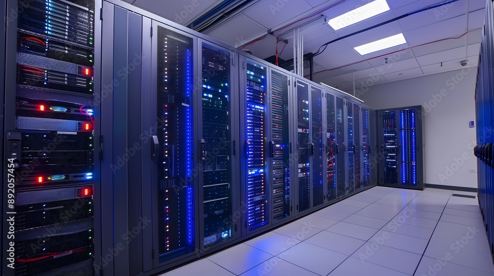 Security system of modern server room at data center. Security system of modern server room at data center.
