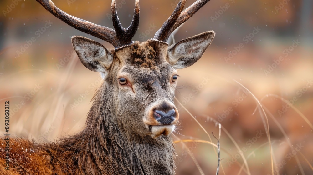 Fototapeta premium Red deer close up on a field
