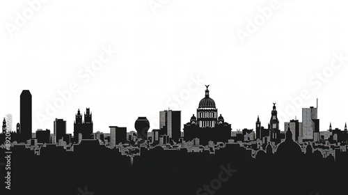 Mexico city skyline horizontal banner. Black and white silhouette of Mexico city