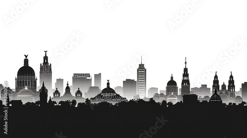 Mexico city skyline horizontal banner. Black and white silhouette of Mexico city 