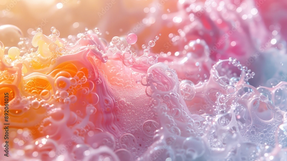 Colorful and intricate patterns of liquid bubbles on the surface of water. Colorful and intricate patterns of liquid bubbles on the surface of water.