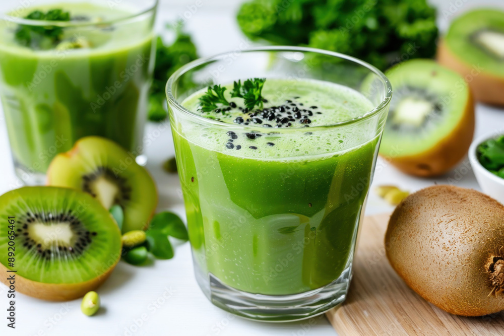 A glass of kiwi fruit juice, healthy drink vegan food A glass of kiwi fruit juice, healthy drink vegan food