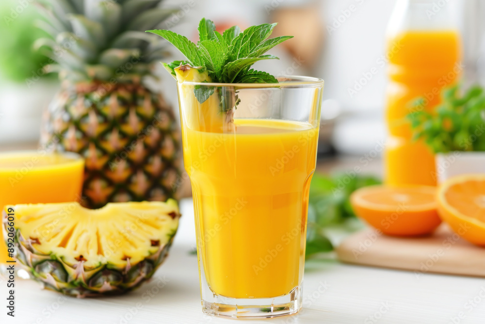 A glass of pineapple fruit juice, healthy drink vegan food A glass of pineapple fruit juice, healthy drink vegan food
