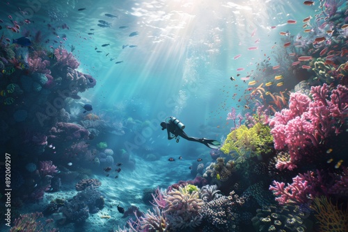 Diver Exploring Vibrant Coral Reef