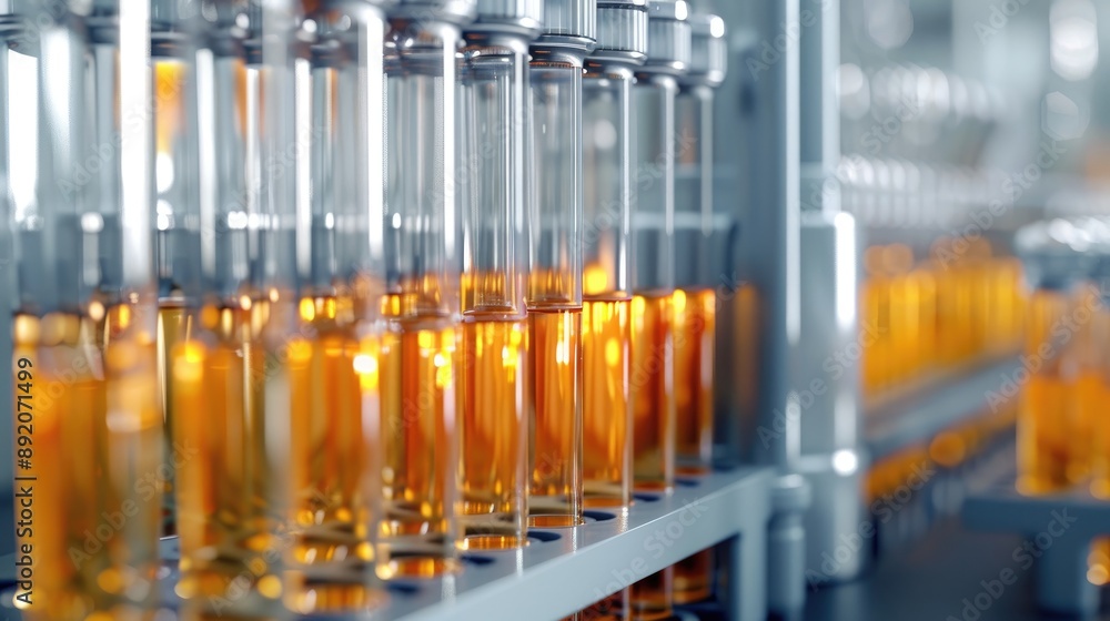 Reagent filled tubes in detailed view on gray background Reagent filled tubes in detailed view on gray background