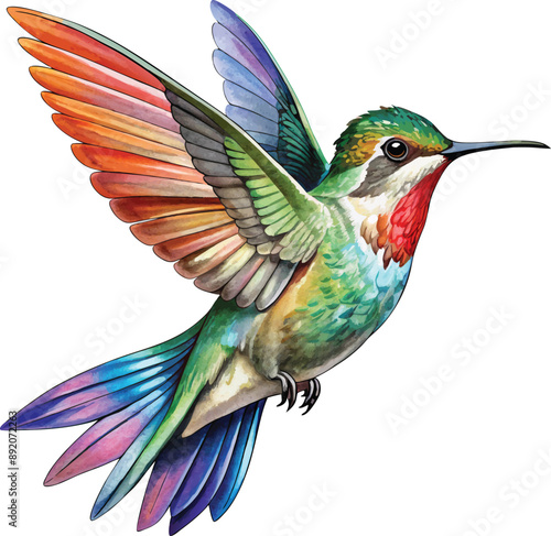Vibrant watercolor hummingbird clipart brings nature to life. 