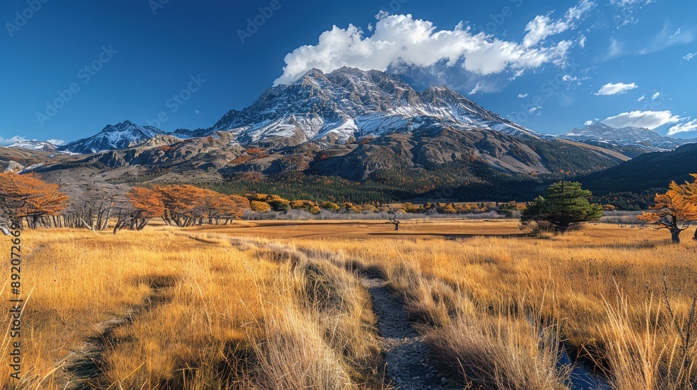 Panoramic photo of an alpine mountain, blowing smoke from the base to top.