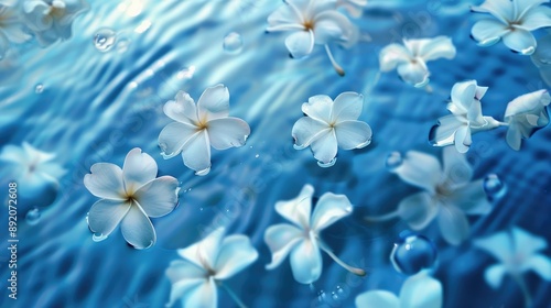Blue background with floating flowers for various occasions © TheWaterMeloonProjec