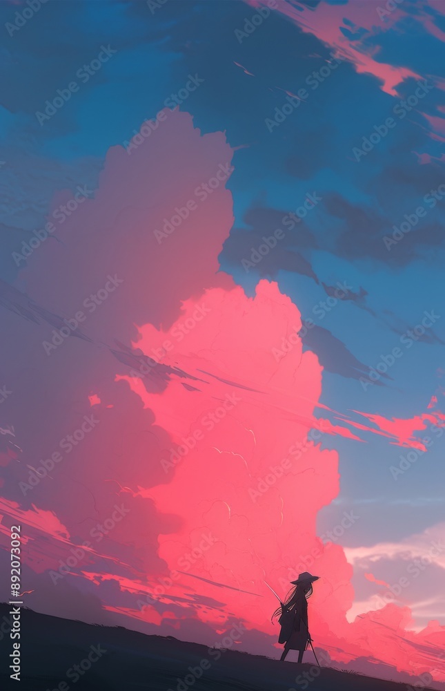 Fototapeta premium Anime Pink Sky Canvas: A Whimsical Artistic Background for Manga and Comic Art Enthusiasts