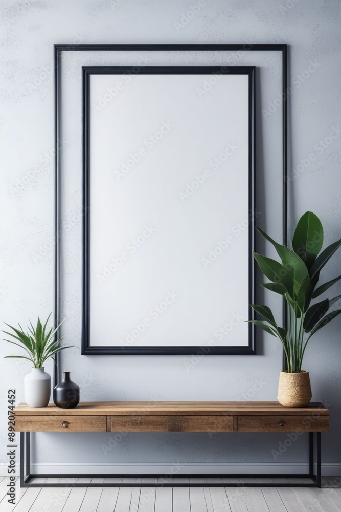 A blank photo frame on a painted wall for mockup design A blank photo frame on a painted wall for mockup design