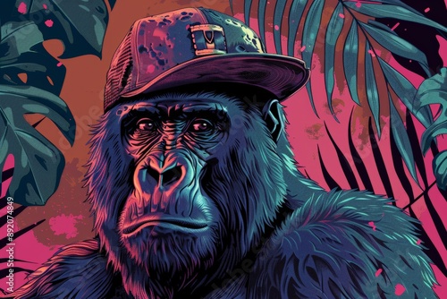 cool gorilla wearing cap photo