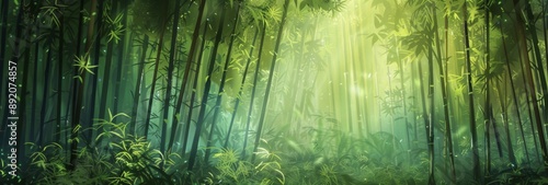 Serene Bamboo Grove: A Tranquil Backdrop of Nature's Harmony in a Lush Bamboo Forest, Evoking Peace and Connection with the Earth.