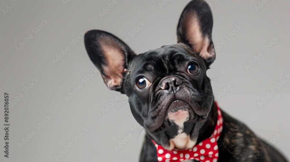 Close-Up of French Bulldog with Polka Dot Bowtie Close-Up of French Bulldog with Polka Dot Bowtie