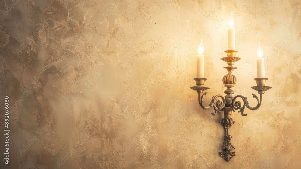 Retro style candelabra on beige wall with space for text Retro style candelabra on beige wall with space for text