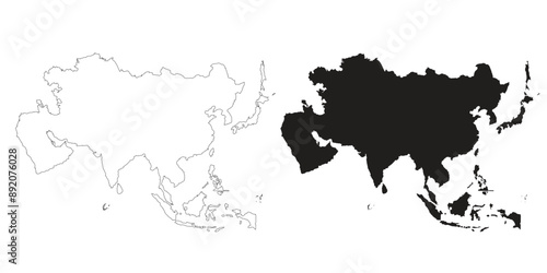 Asia Continent Blank map isolated on white stock vector