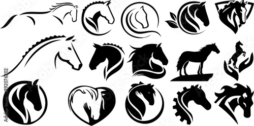 Elegant Horse Silhouette Vector Collection - Artistic and Stylish Horse Head and Full-Body Designs for Logos, and Branding