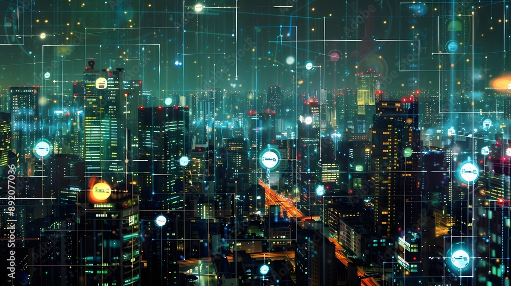 Modern city with wireless network connection and city scape concept.Wireless network and Connection technology concept with city background at night. Modern city with wireless network connection and city scape concept.Wireless network and Connection technology concept with city background at night.
