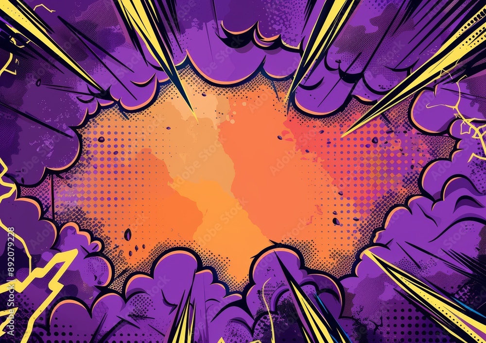 Obraz premium A dynamic comic background with striking lightning and thunder,