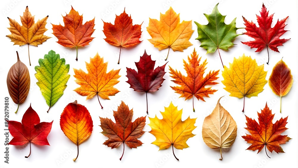 Autumn's Symphony: A Collection of Leaves in a Spectrum of Colors on a White Surface Generative AI Machine-created Autumn's Symphony: A Collection of Leaves in a Spectrum of Colors on a White Surface Generative AI Machine-created