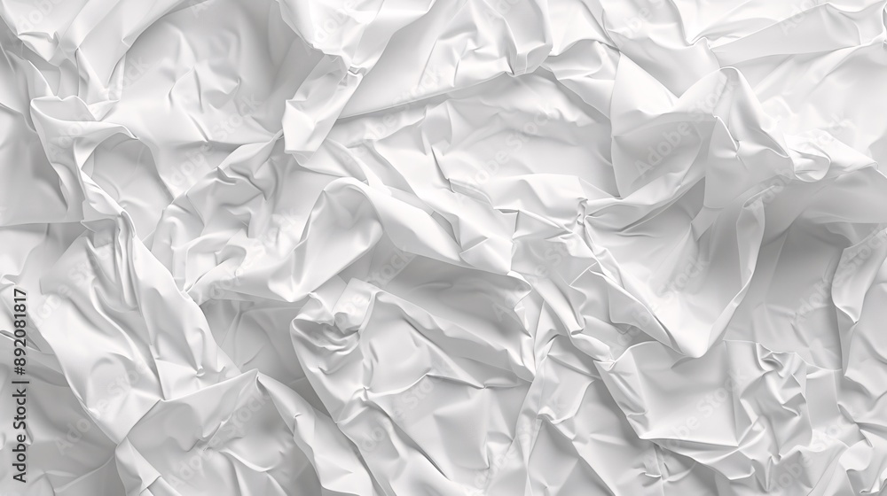 Obraz premium 3. Realistic crumpled white paper background with a variety of intricate folds and wrinkles, capturing the texture and depth of the paper fibers in high detail