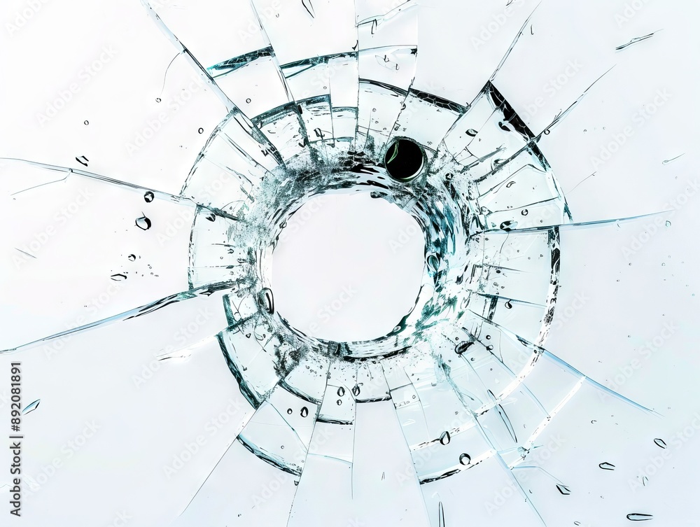 A broken glass with water on it. A broken glass with water on it.