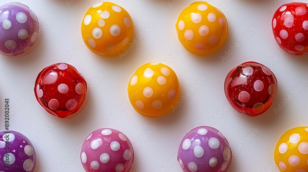 A group of colorful easter eggs with polka dots. A group of colorful easter eggs with polka dots.