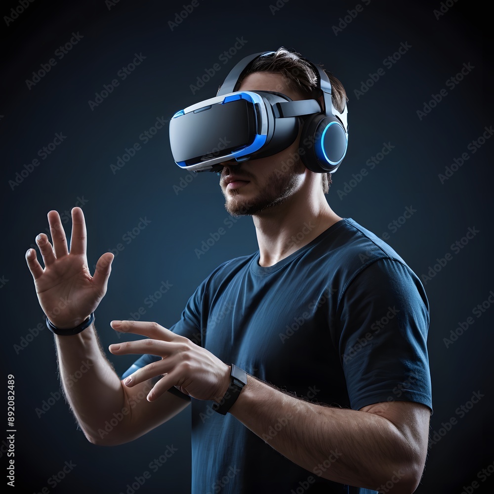 Man Wearing Virtual Reality Headset Man Wearing Virtual Reality Headset