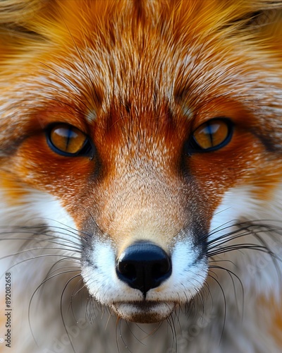 A close up of a fox's face.