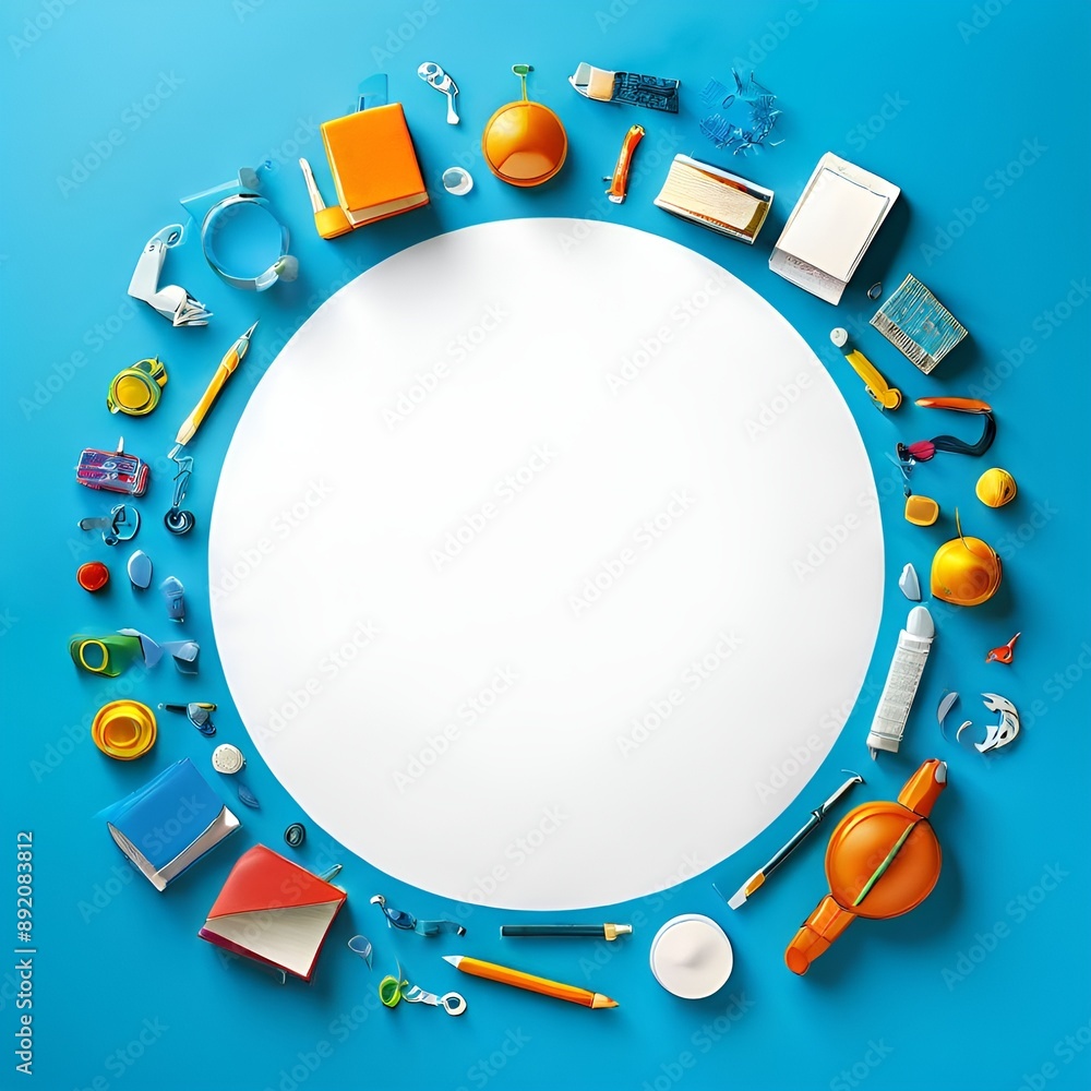 Obraz premium circle-of-education-items---stock-photoa-number-of-educational-items-floating-around-in-the-shape
