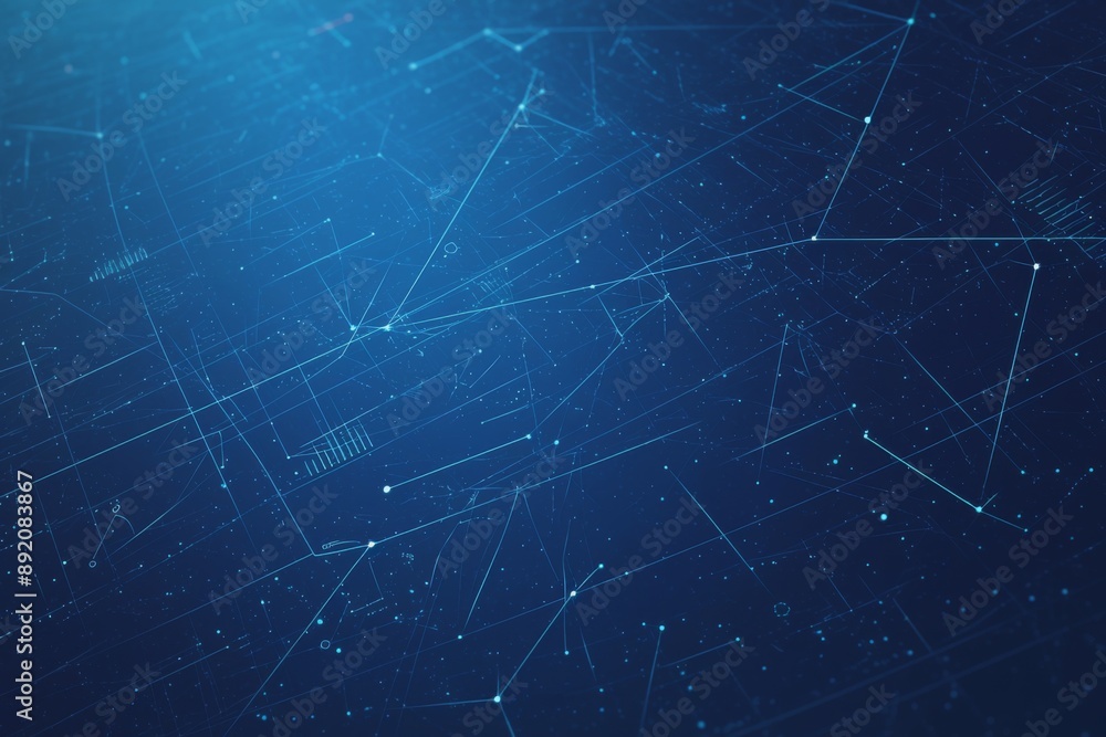 Obraz premium The Connectivity Grid: A Networked Matrix Covering the USA with Nodes and Routes Symbolizing Telecommunications Backbone in Digital Blue Tones.