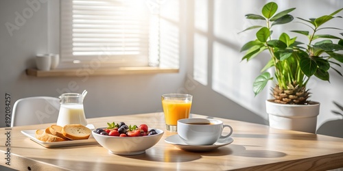 Minimalistic healthy breakfast arrangement with warm morning light AI-Generated Content