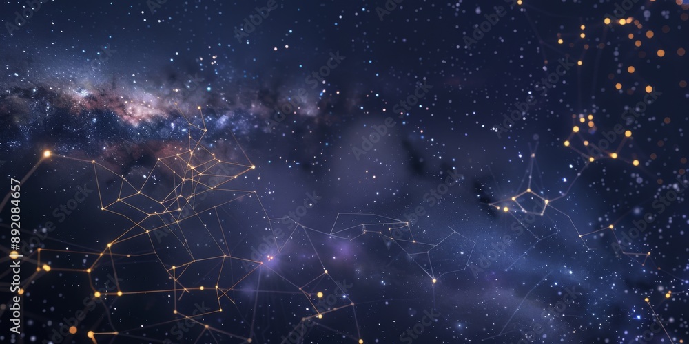 Fototapeta premium Crypto Constellations: A Stellar Abstraction of Blockchain Nodes and Transactions in the Cosmic Financial Sphere