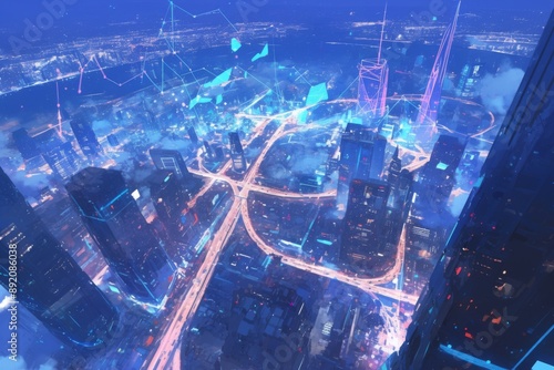 Cybernetic Infrastructure: Transforming North America's Landscape into an Interconnected Data Network of Information Superhighways and Control Centers.