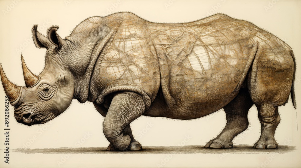 Fototapeta premium Detailed Illustration of a White Rhinoceros