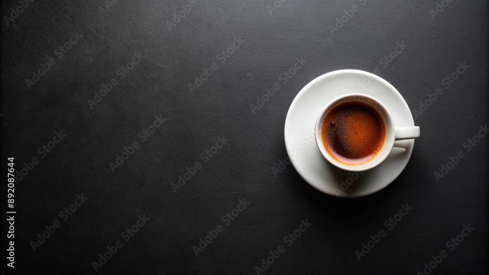 Panorama view of a coffee cup on a black background with copy space Panorama view of a coffee cup on a black background with copy space