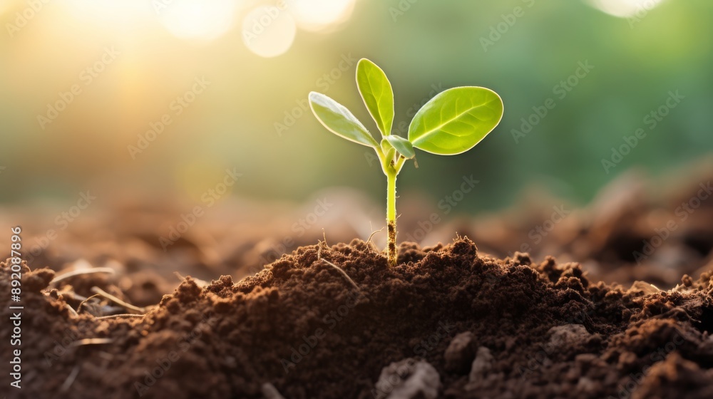 Close-up of rich, fertile soil with a small plant sprouting Close-up of rich, fertile soil with a small plant sprouting