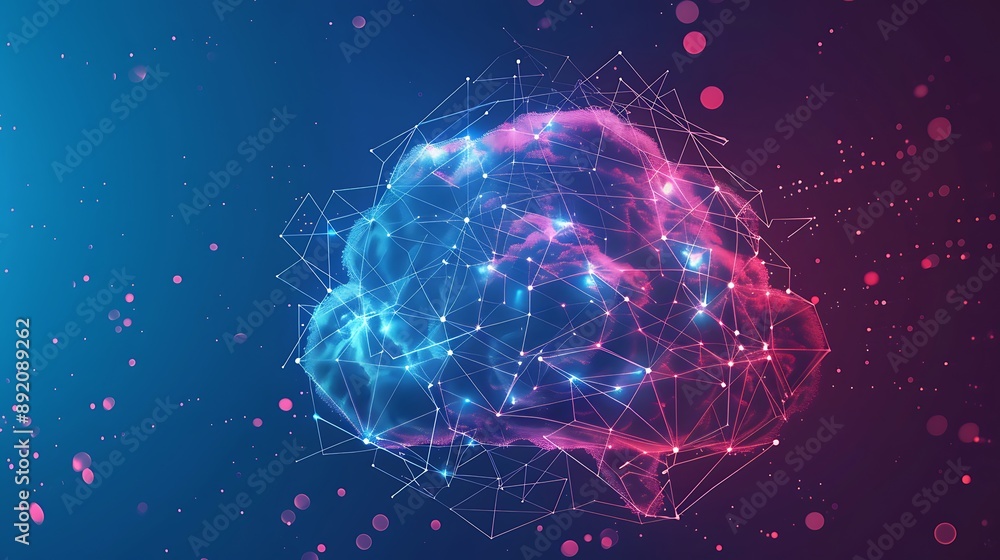 Neon Abstract Brain Network with Futuristic Digital Connections for Innovative development artificial intelligence technology Concept.