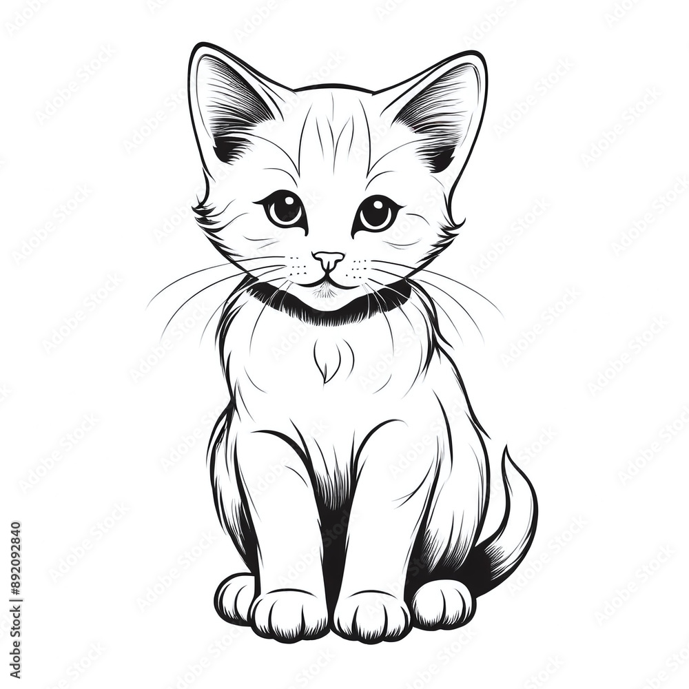 Obraz premium Coloring Page black and white Outline Of cartoon cute cat or. Cute kitten. Animal coloring book for kids