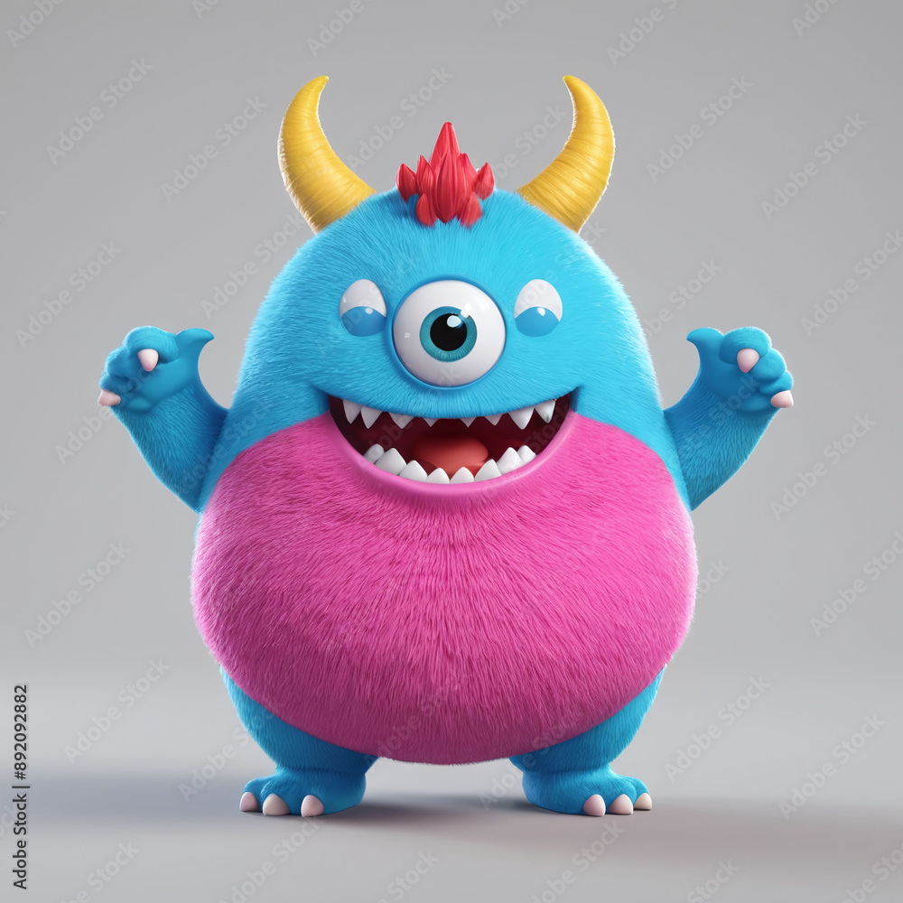 simple 3D fat cubby colorful monster character isolated in bright background simple 3D fat cubby colorful monster character isolated in bright background