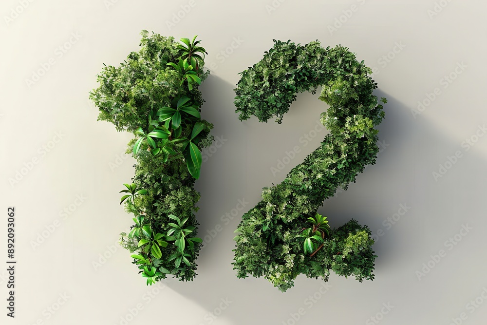 The number twelve is made out of green plants The number twelve is made out of green plants