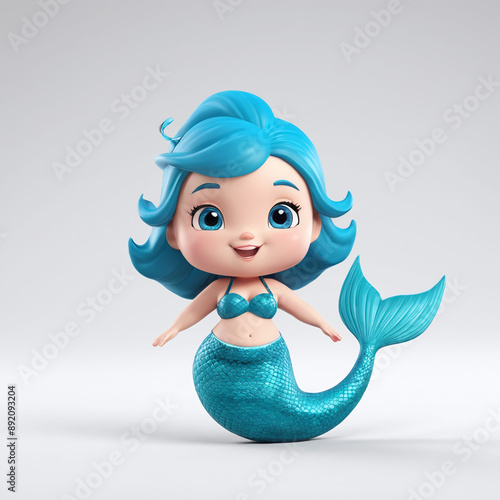 cute adorable fat chubby female mermaid simple 3D character render