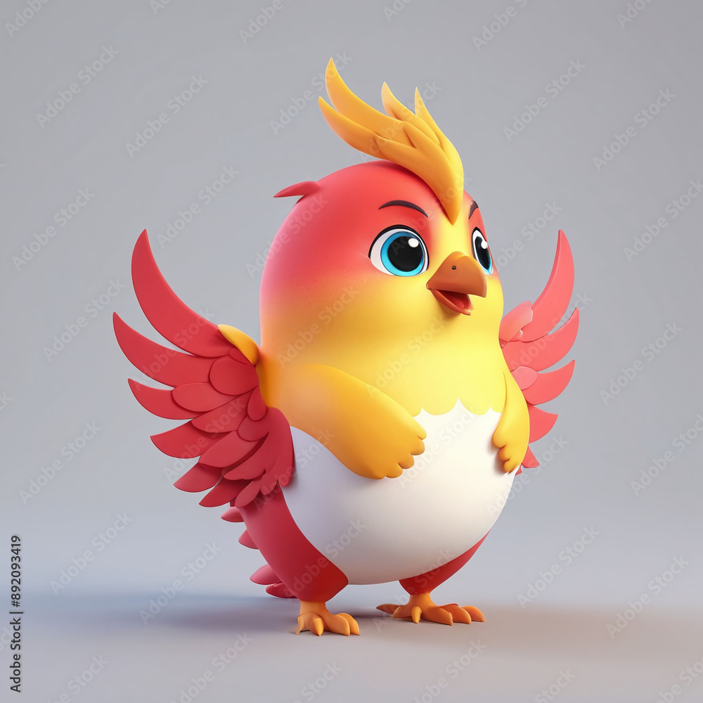 3D cute fat adorable fire bird or mythical bird animal phoenix 3D cute fat adorable fire bird or mythical bird animal phoenix