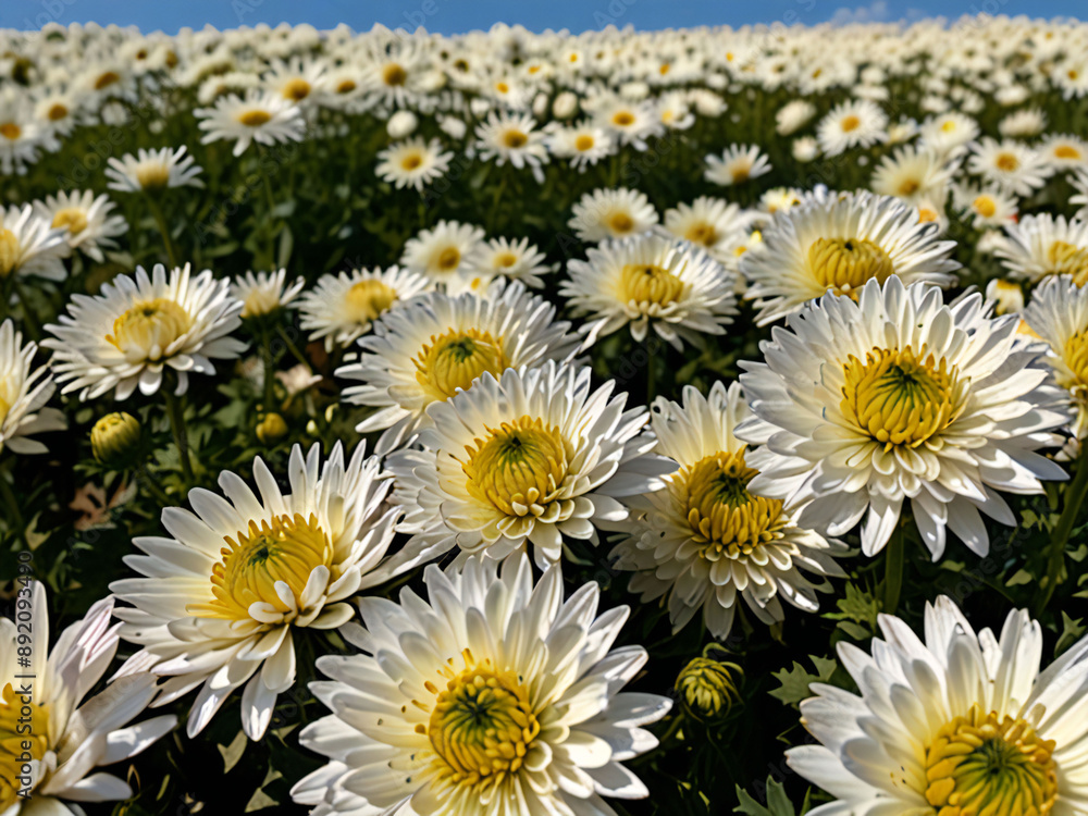 Fototapeta premium Landscape with white chrysanthemum flowers
