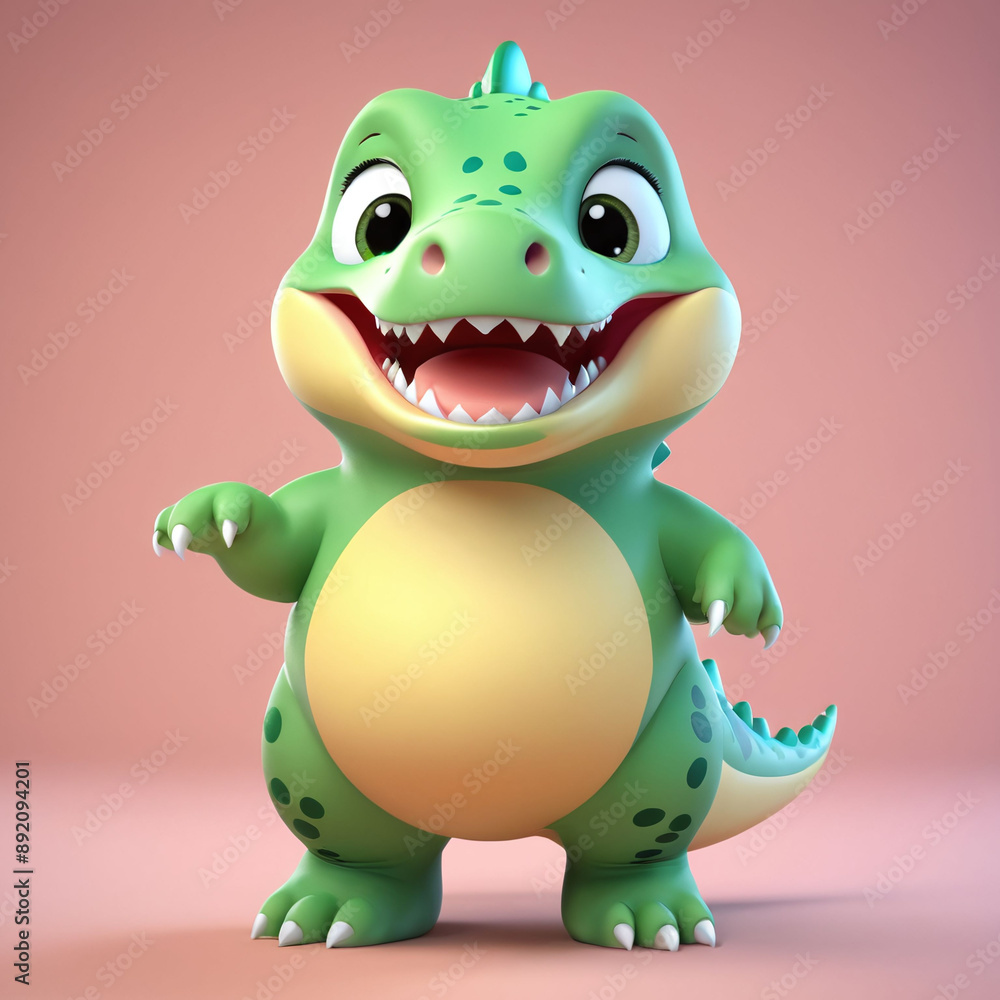 Fototapeta premium cute adorable 3D fat cubby dinosaur character, simple 3D render of dinosaur, isolated in light background