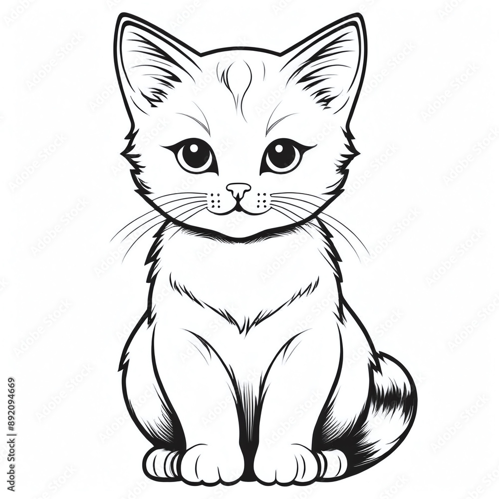 Obraz premium Coloring Page black and white Outline Of cartoon cute cat or. Cute kitten. Animal coloring book for kids