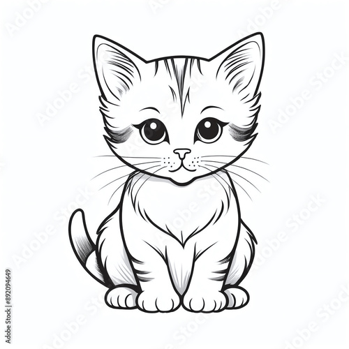 Wallpaper Mural Coloring Page black and white Outline Of cartoon cute cat or. Cute kitten. Animal coloring book for kids Torontodigital.ca