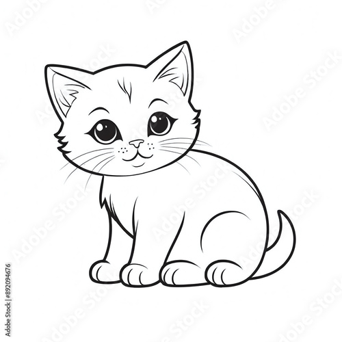 Coloring Page black and white Outline Of cartoon cute cat or. Cute kitten. Animal coloring book for kids