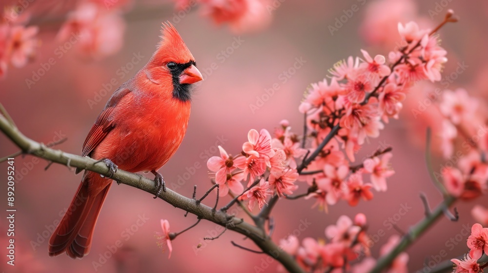 Male Northern Cardinal perched in Chinese Fringe Tree during early spring in South Central Louisiana Male Northern Cardinal perched in Chinese Fringe Tree during early spring in South Central Louisiana