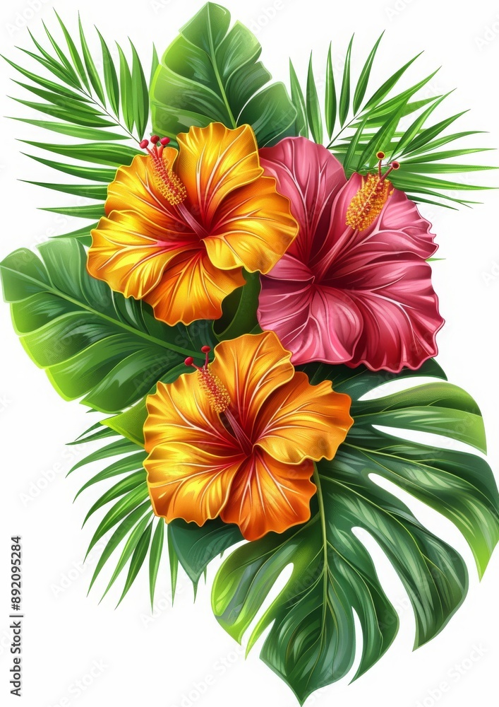 colorful flower and leaves tropical flower in spring season isolated in white background with watercolor style hand painting for summer design element greetings card colorful flower and leaves tropical flower in spring season isolated in white background with watercolor style hand painting for summer design element greetings card