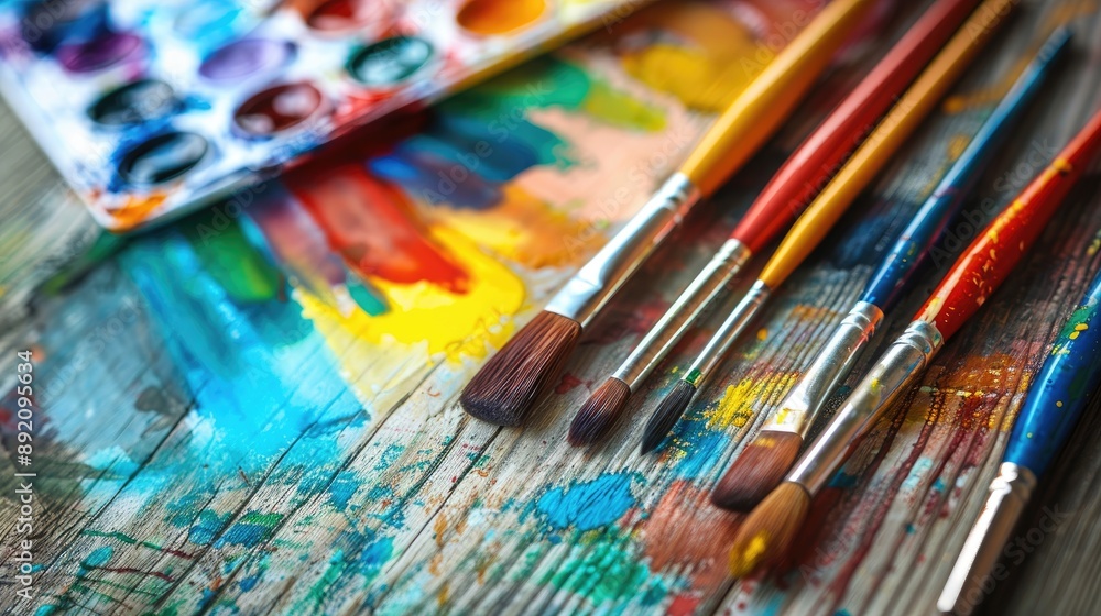 Artist tools for painting and creativity Artistic concept with watercolor Hobby and school supplies Artist tools for painting and creativity Artistic concept with watercolor Hobby and school supplies
